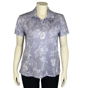 Nike Golf Womens Floral Print Polo Shirt Purple Size Large